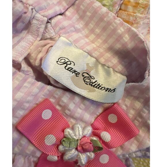 Rare Editions 2T Pink Seersucker Dress Polka Dot Bows Floral Ruffle Hem Boutique - Picture 4 of 5
